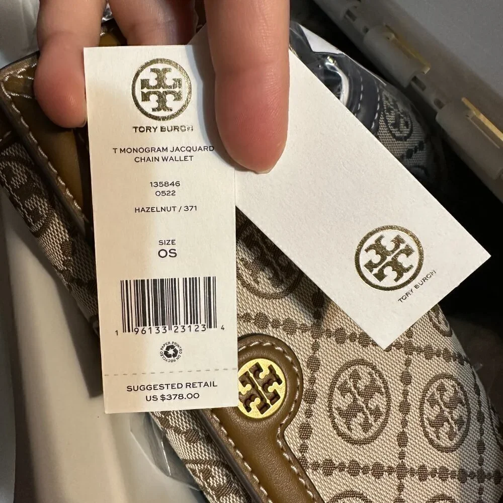 NEW! Tory Burch T Monogram Jacquard Wallet Crossbody -Hazelnut